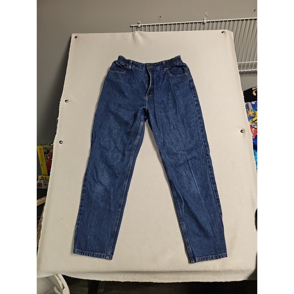 LL Bean Jeans Women 10 P Vintage Blue Double L Elastic High Waisted Tapered 90s